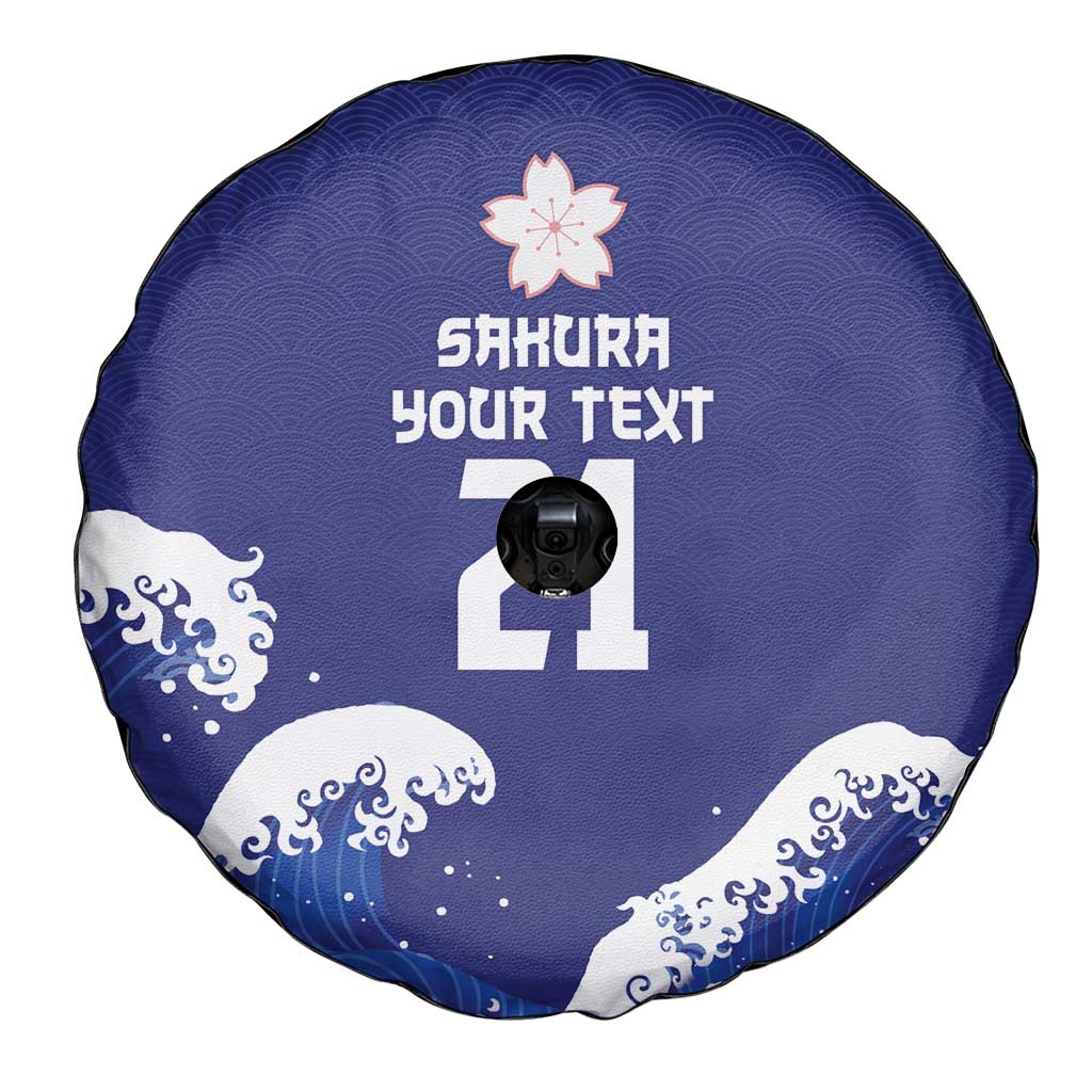 Japan Pacific Rugby Custom Spare Tire Cover Go Sakura Japanese Wave Pattern