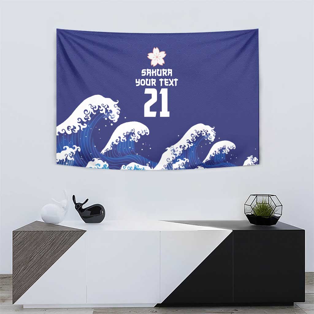 Japan Pacific Rugby Custom Tapestry Go Sakura Japanese Wave Pattern