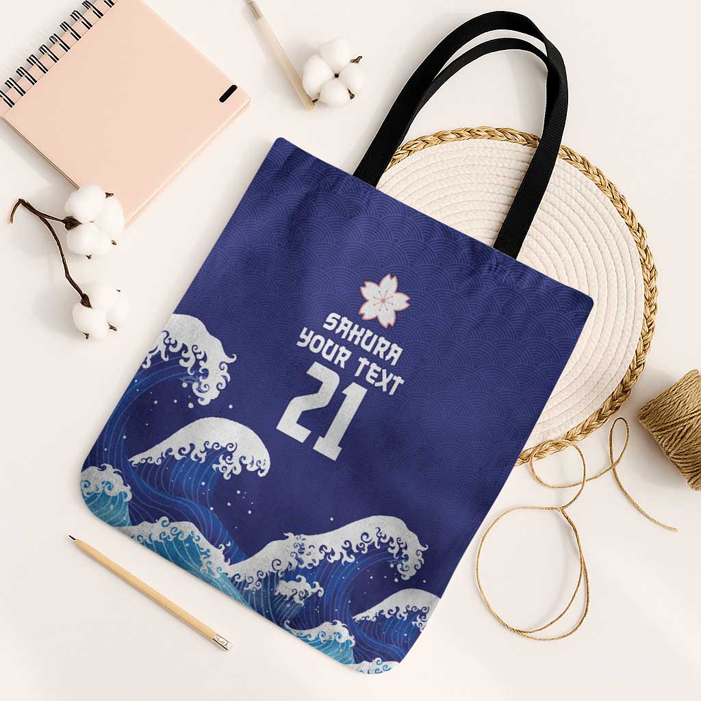 Japan Pacific Rugby Custom Tote Bag Go Sakura Japanese Wave Pattern LT9 Black Strap One Size Blue - Polynesian Pride