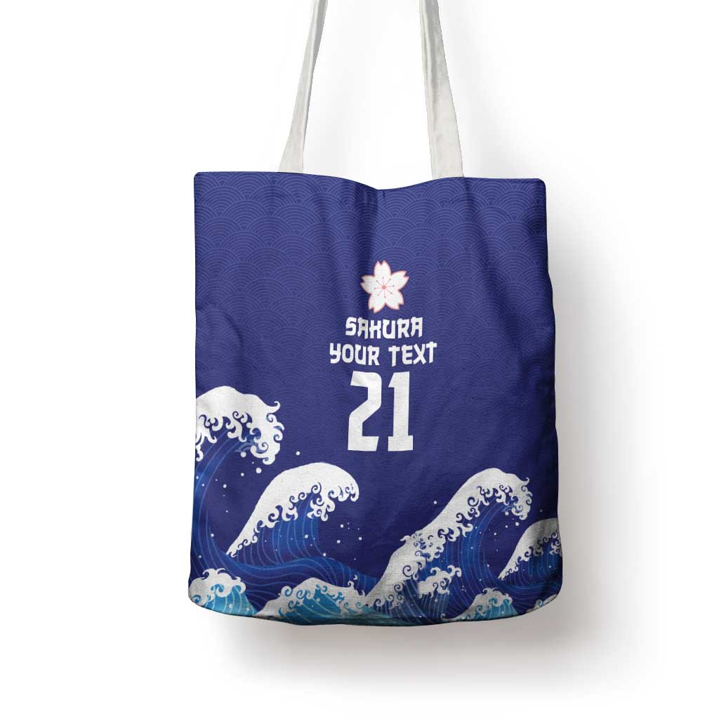 Japan Pacific Rugby Custom Tote Bag Go Sakura Japanese Wave Pattern - Polynesian Pride