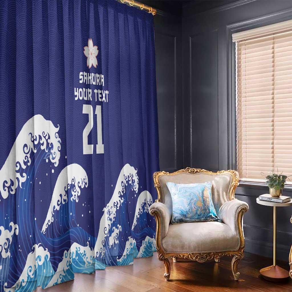 Japan Pacific Rugby Custom Window Curtain Go Sakura Japanese Wave Pattern
