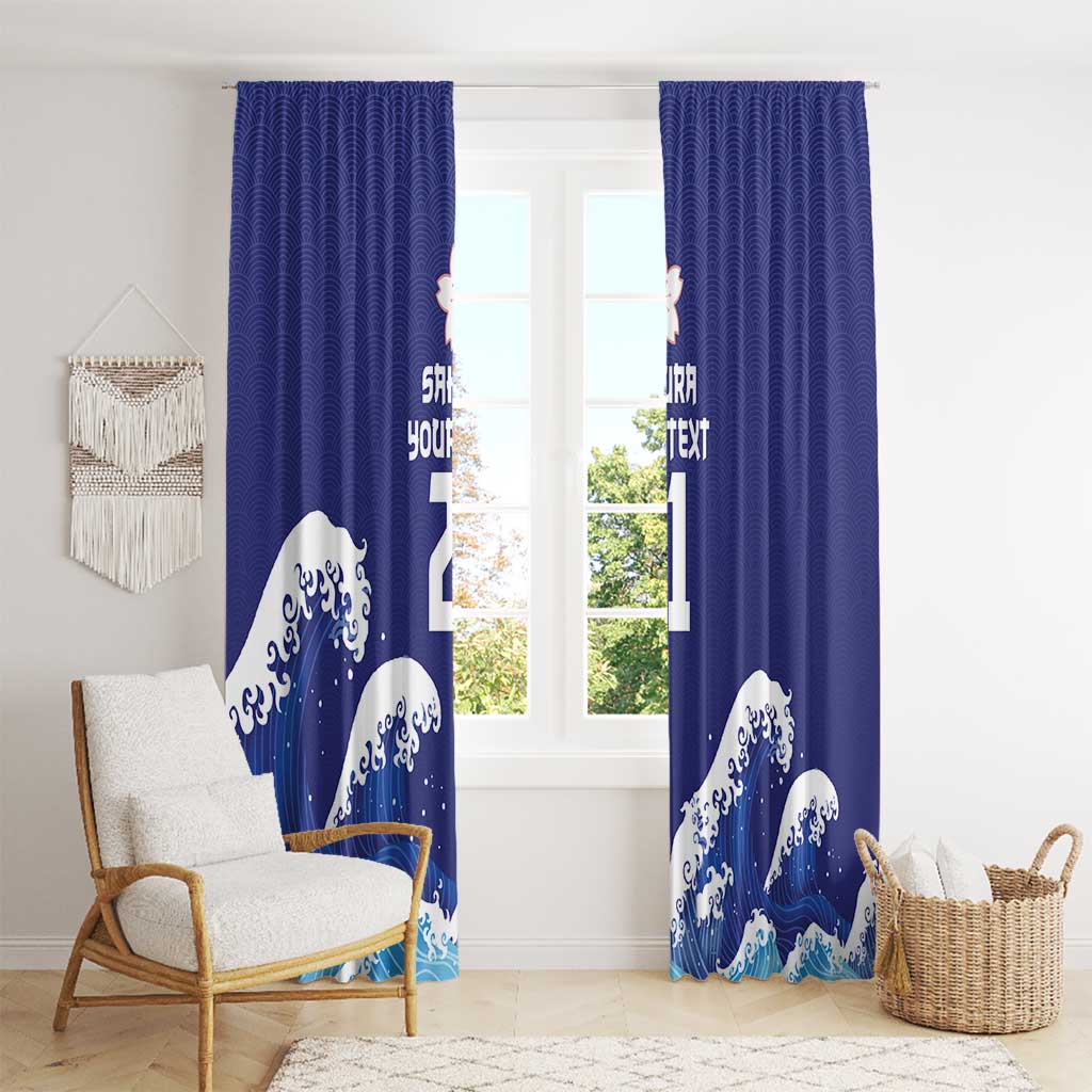 Japan Pacific Rugby Custom Window Curtain Go Sakura Japanese Wave Pattern