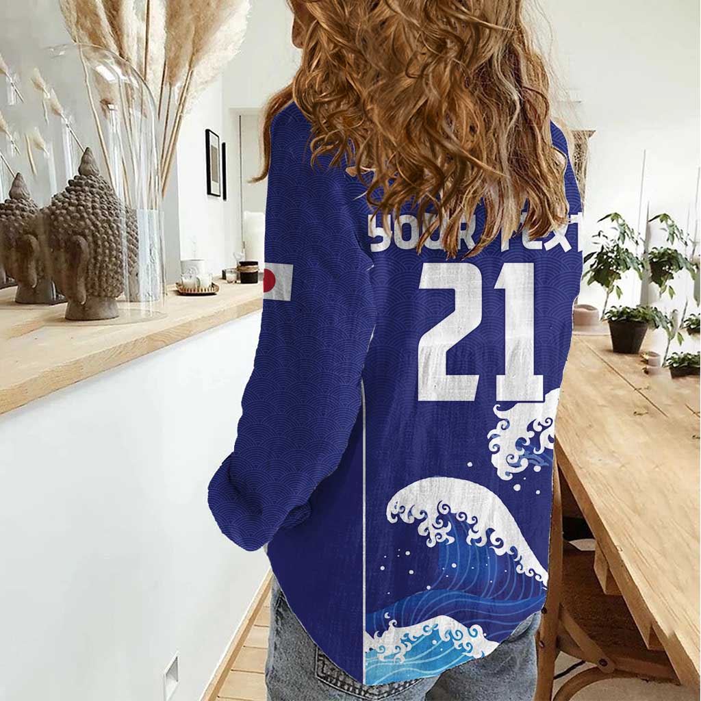 Japan Pacific Rugby Custom Women Casual Shirt Go Sakura Japanese Wave Pattern LT9 - Polynesian Pride