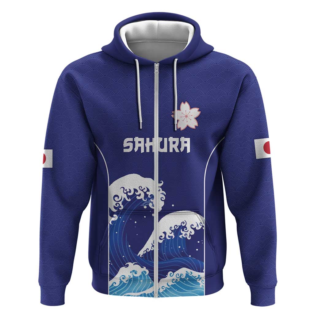 Japan Pacific Rugby Custom Zip Hoodie Go Sakura Japanese Wave Pattern LT9 Zip Hoodie Blue - Polynesian Pride