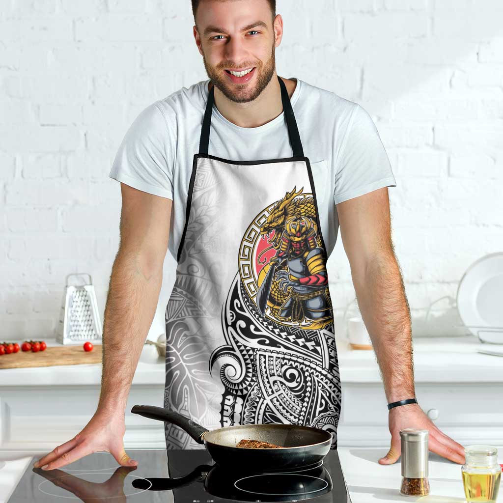 Japanese Samurai Warrior Apron White Polynesian Tattoo Style - Polynesian Pride