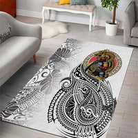 Japanese Samurai Warrior Area Rug White Polynesian Tattoo Style