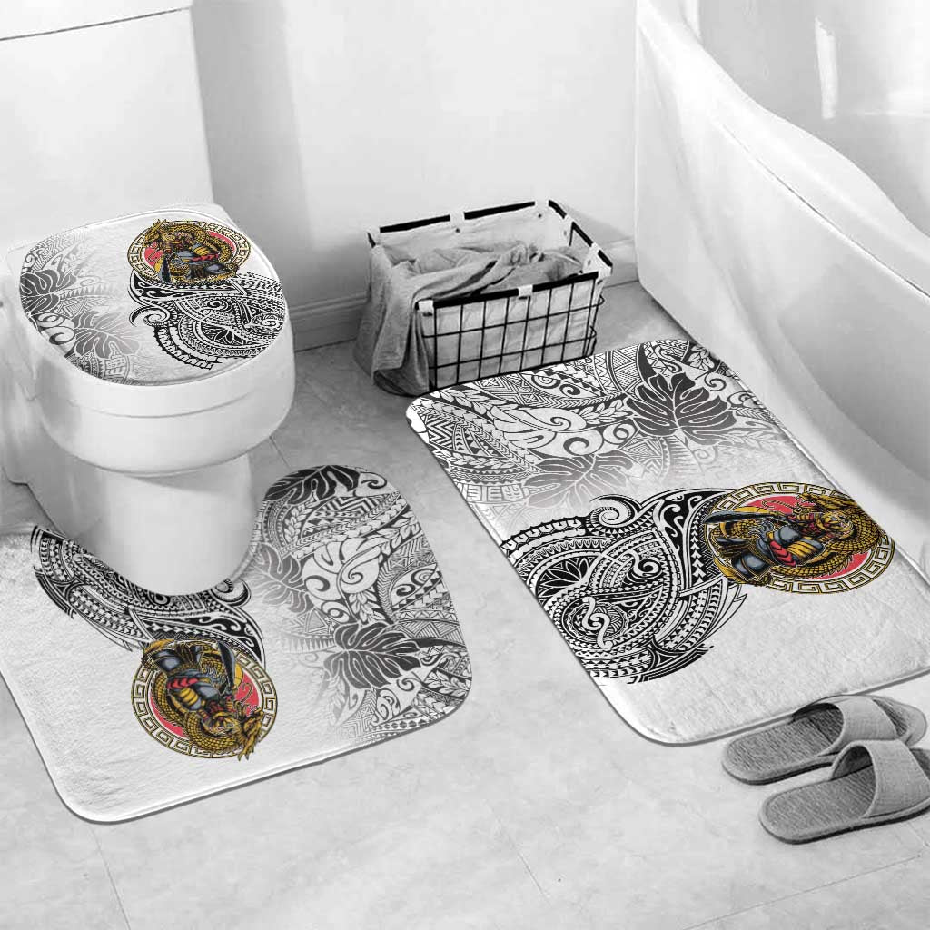 Japanese Samurai Warrior Bathroom Set White Polynesian Tattoo Style - Polynesian Pride