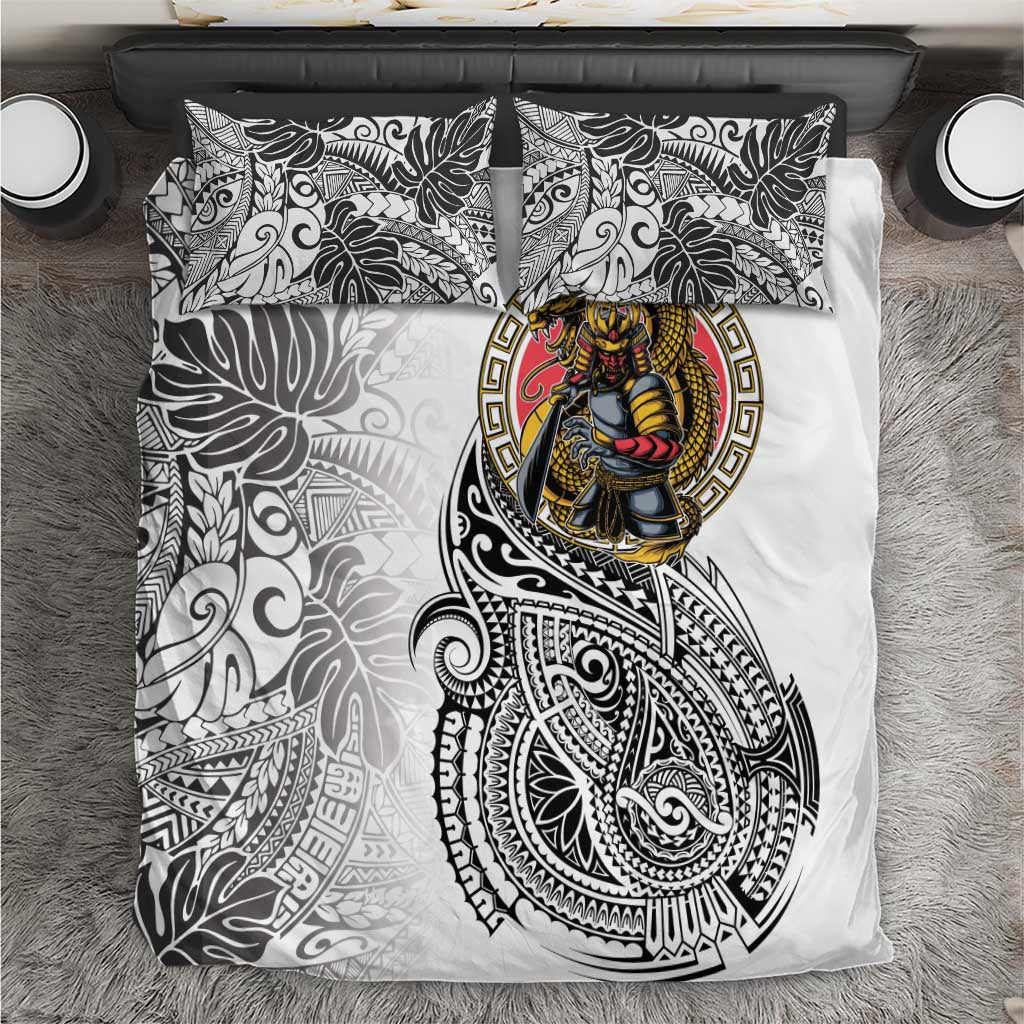 Japanese Samurai Warrior Bedding Set White Polynesian Tattoo Style LT9 White - Polynesian Pride