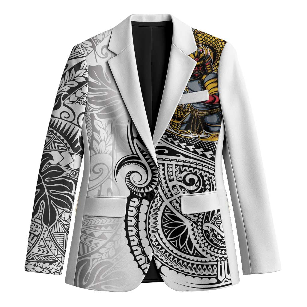 Japanese Samurai Warrior Blazer White Polynesian Tattoo Style - Polynesian Pride