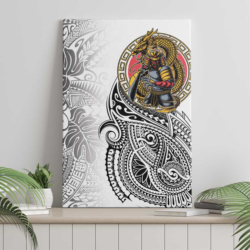Japanese Samurai Warrior Canvas Wall Art White Polynesian Tattoo Style