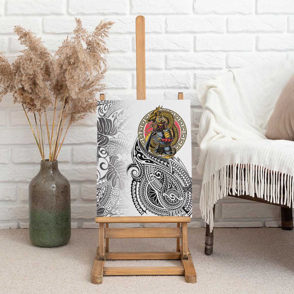 Japanese Samurai Warrior Canvas Wall Art White Polynesian Tattoo Style