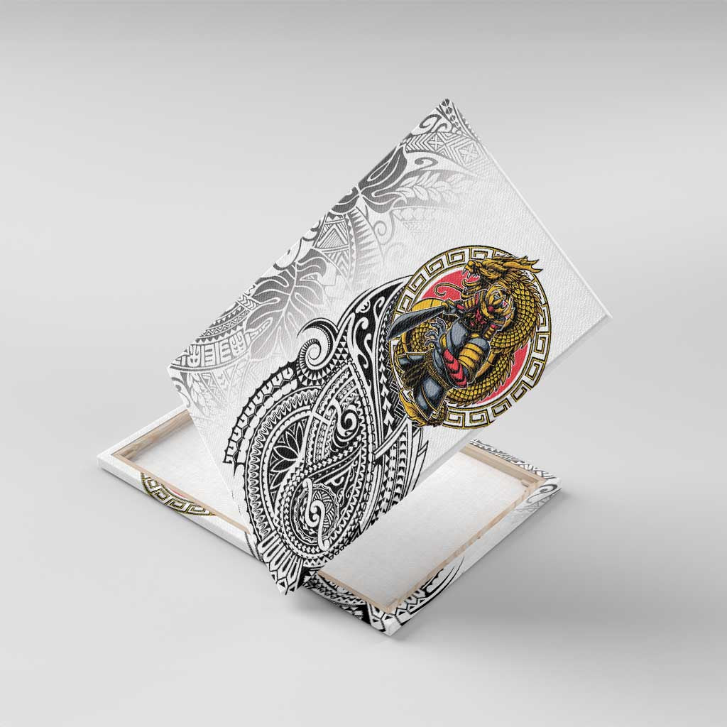 Japanese Samurai Warrior Canvas Wall Art White Polynesian Tattoo Style