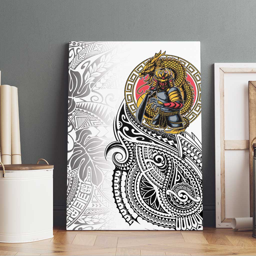 Japanese Samurai Warrior Canvas Wall Art White Polynesian Tattoo Style