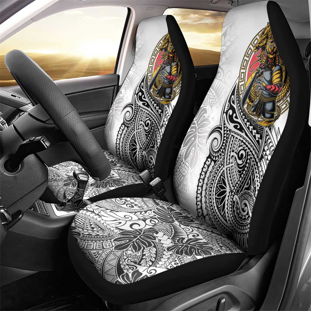 Japanese Samurai Warrior Car Seat Cover White Polynesian Tattoo Style