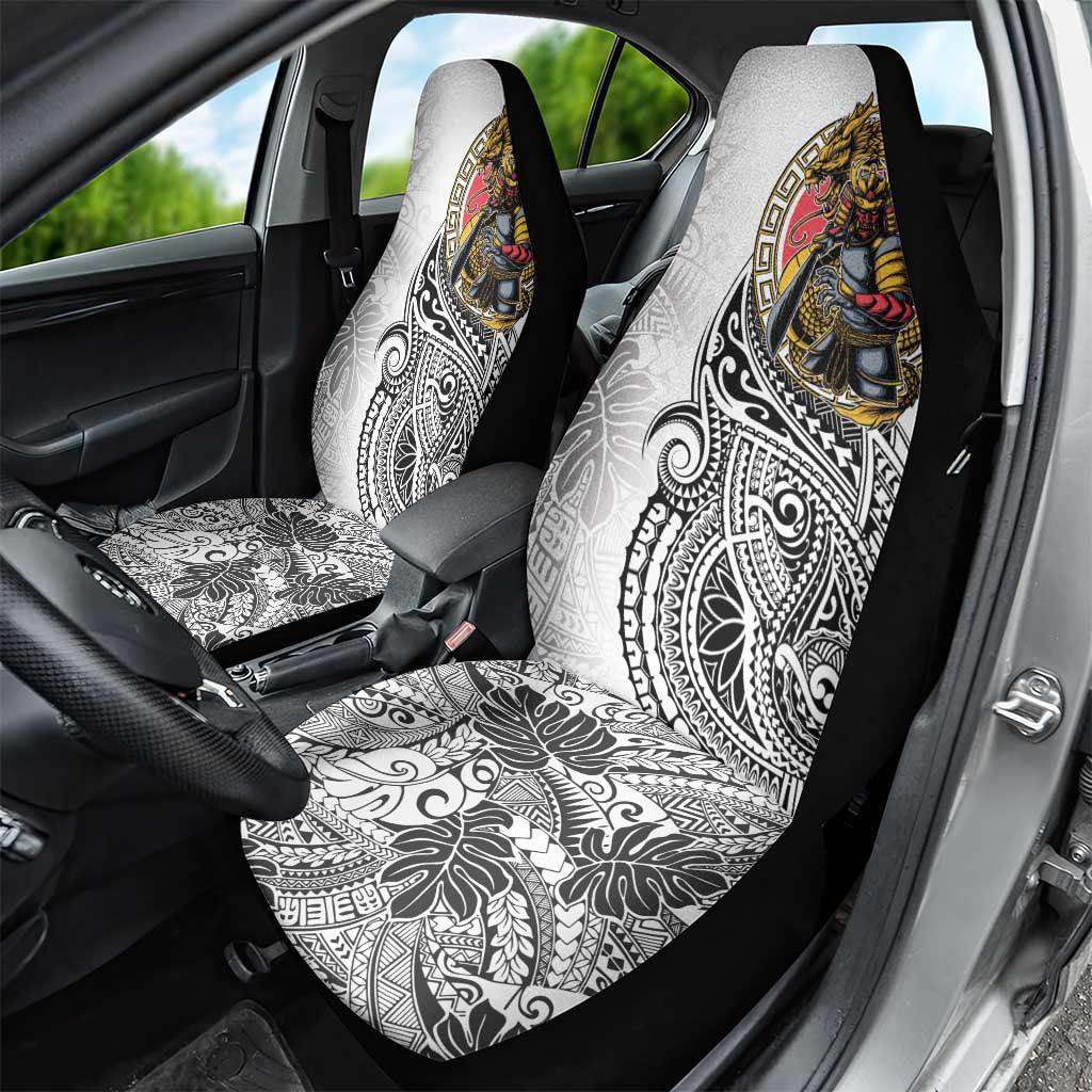 Japanese Samurai Warrior Car Seat Cover White Polynesian Tattoo Style