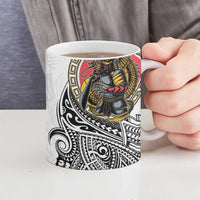 Japanese Samurai Warrior Ceramic Mug White Polynesian Tattoo Style - Polynesian Pride
