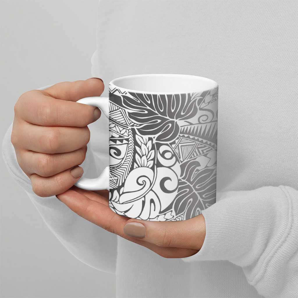 Japanese Samurai Warrior Ceramic Mug White Polynesian Tattoo Style - Polynesian Pride