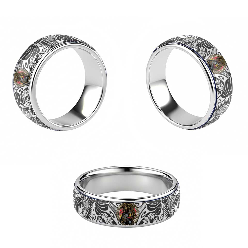 Japanese Samurai Warrior Classic Ring White Polynesian Tattoo Style - Polynesian Pride