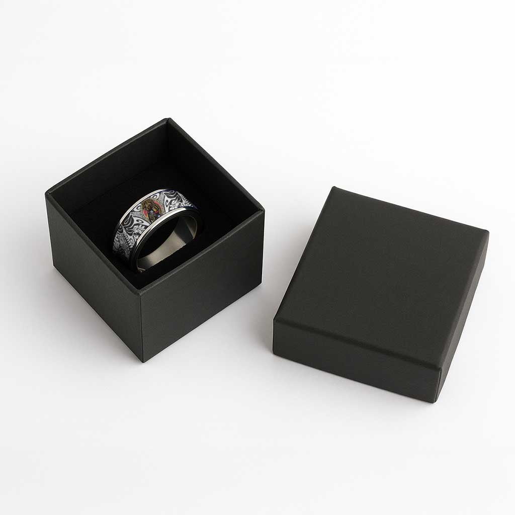 Japanese Samurai Warrior Classic Ring White Polynesian Tattoo Style - Polynesian Pride