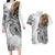 Japanese Samurai Warrior Couples Matching Long Sleeve Bodycon Dress and Hawaiian Shirt White Polynesian Tattoo Style