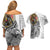 Japanese Samurai Warrior Couples Matching Off Shoulder Short Dress and Hawaiian Shirt White Polynesian Tattoo Style