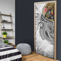 Japanese Samurai Warrior Door Cover White Polynesian Tattoo Style - Polynesian Pride