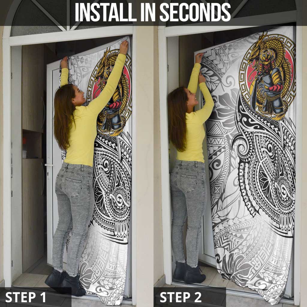 Japanese Samurai Warrior Door Cover White Polynesian Tattoo Style - Polynesian Pride