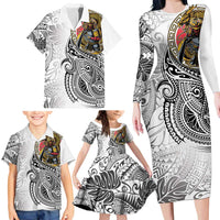 Japanese Samurai Warrior Family Matching Long Sleeve Bodycon Dress and Hawaiian Shirt White Polynesian Tattoo Style