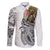 Japanese Samurai Warrior Family Matching Off The Shoulder Long Sleeve Dress and Hawaiian Shirt White Polynesian Tattoo Style