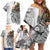 Japanese Samurai Warrior Family Matching Off Shoulder Short Dress and Hawaiian Shirt White Polynesian Tattoo Style