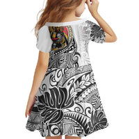 Japanese Samurai Warrior Family Matching Short Sleeve Bodycon Dress and Hawaiian Shirt White Polynesian Tattoo Style