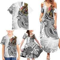 Japanese Samurai Warrior Family Matching Summer Maxi Dress and Hawaiian Shirt White Polynesian Tattoo Style