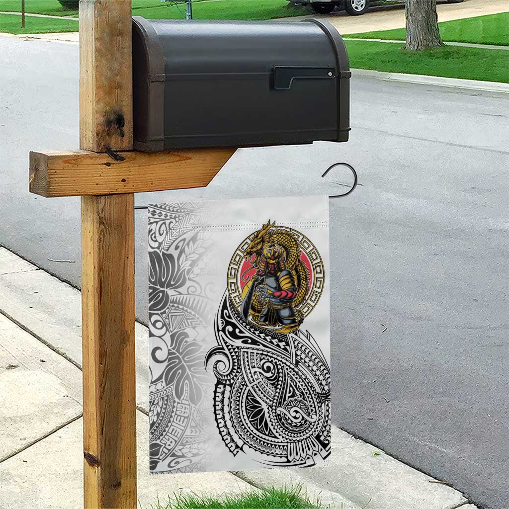 Japanese Samurai Warrior Garden Flag White Polynesian Tattoo Style