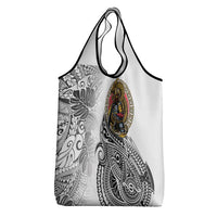 Japanese Samurai Warrior Grocery Bag White Polynesian Tattoo Style