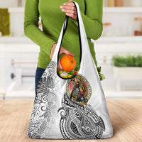 Japanese Samurai Warrior Grocery Bag White Polynesian Tattoo Style