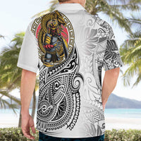 Japanese Samurai Warrior Hawaiian Shirt White Polynesian Tattoo Style