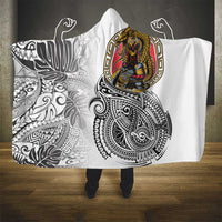 Japanese Samurai Warrior Hooded Blanket White Polynesian Tattoo Style