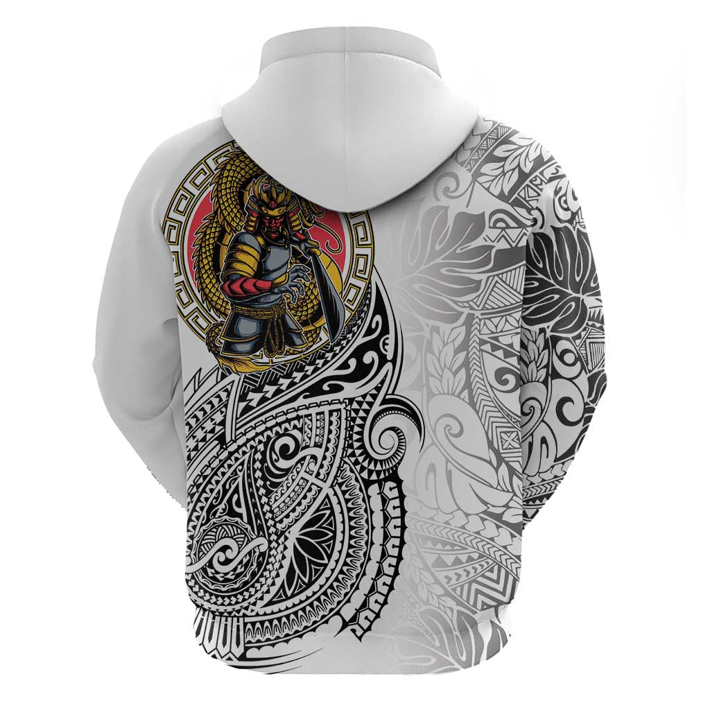 Japanese Samurai Warrior Hoodie White Polynesian Tattoo Style