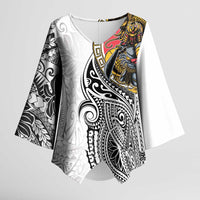 Japanese Samurai Warrior Kimono Sleeve Blouse White Polynesian Tattoo Style - Polynesian Pride