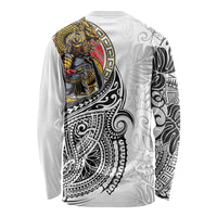 Japanese Samurai Warrior Long Sleeve Shirt White Polynesian Tattoo Style LT9 - Polynesian Pride