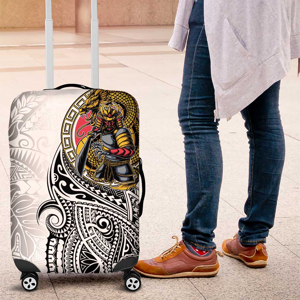 Japanese Samurai Warrior Luggage Cover White Polynesian Tattoo Style LT9 White - Polynesian Pride