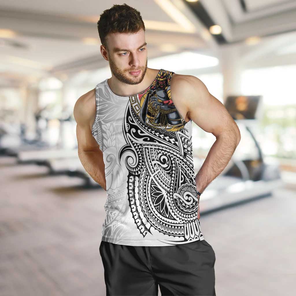 Japanese Samurai Warrior Men Tank Top White Polynesian Tattoo Style