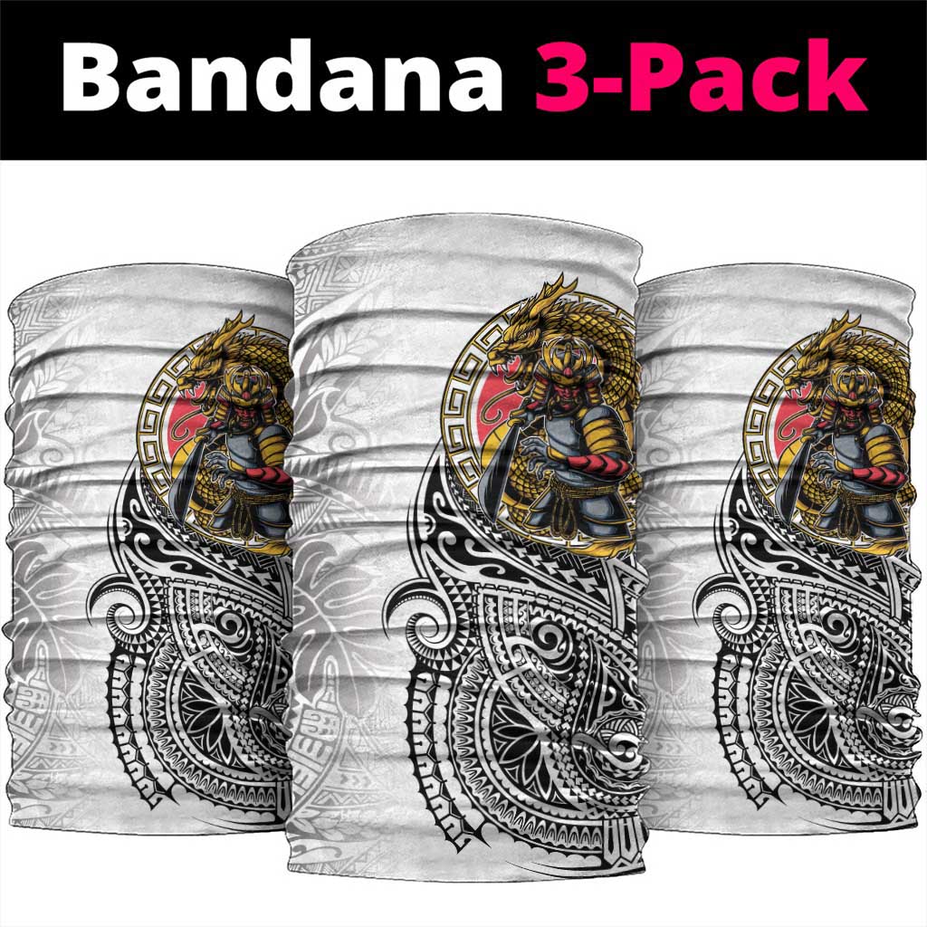 Japanese Samurai Warrior Neck Gaiter White Polynesian Tattoo Style - Polynesian Pride