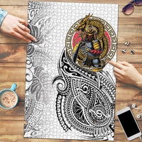 Japanese Samurai Warrior Puzzle White Polynesian Tattoo Style - Polynesian Pride