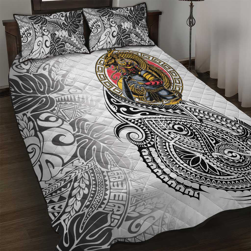 Japanese Samurai Warrior Quilt Bed Set White Polynesian Tattoo Style LT9 White - Polynesian Pride