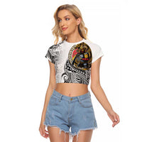 Japanese Samurai Warrior Raglan Cropped T Shirt White Polynesian Tattoo Style