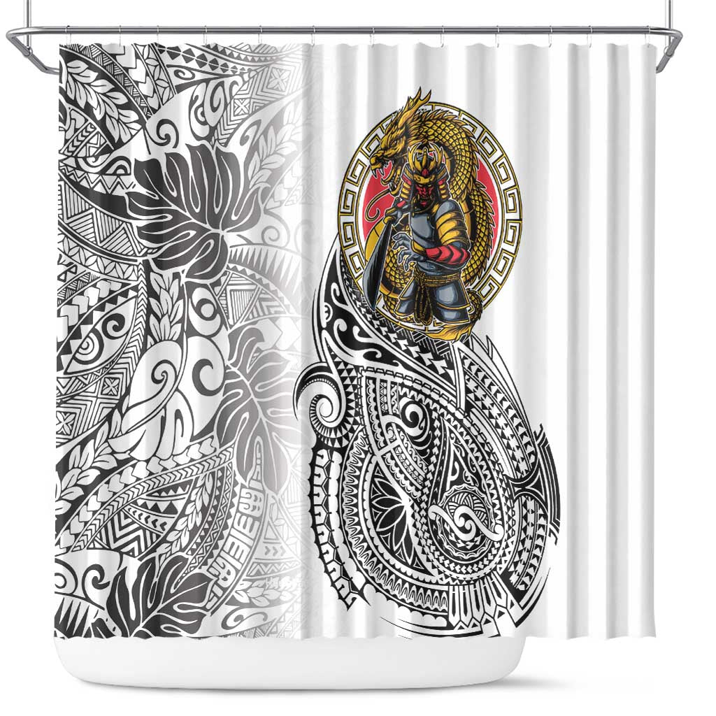 Japanese Samurai Warrior Shower Curtain White Polynesian Tattoo Style LT9 White - Polynesian Pride