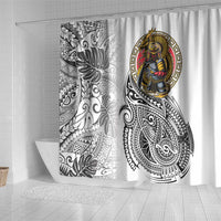 Japanese Samurai Warrior Shower Curtain White Polynesian Tattoo Style