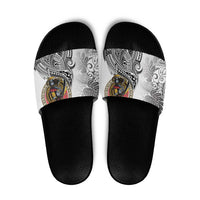 Japanese Samurai Warrior Slide Sandals White Polynesian Tattoo Style - Polynesian Pride