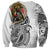 Japanese Samurai Warrior Sweatshirt White Polynesian Tattoo Style